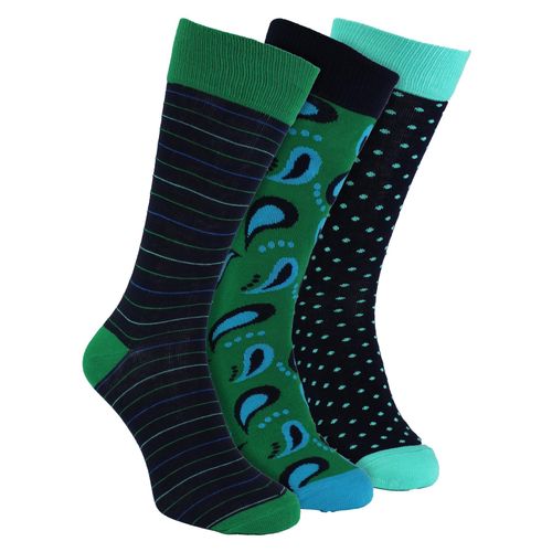 HS by Happy Socks - Heren 3-Pack Leuke Fop Kousen - Streep (Groen)