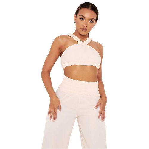 Missy Empire Gepleiteerde crop-top met bandjes voor dames (Crème)