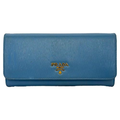 Prada Vitello Move Flap Continental Wallet in Blauw Leer