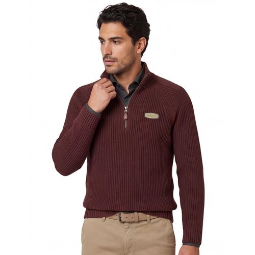 Bruin half zip trui Aeronautica Militare grof gebreid
