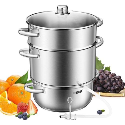 Dampfentsafter 8L Fruchtentsafter aus Edelstahl mit Glasdeckel, ?26 Spülmaschinengeeigneter Entsafter, Dampfentsafter für alle Herdarten auch Induktions geeignet
