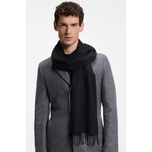 Wollschal BOSS "Naster 35*180", Herren, schwarz (schwarz 001), Strick, Wolle, unifarben, Modetücher, mit gedrehten Fransen, aus Wolle, Lederlabel, Premium Quality