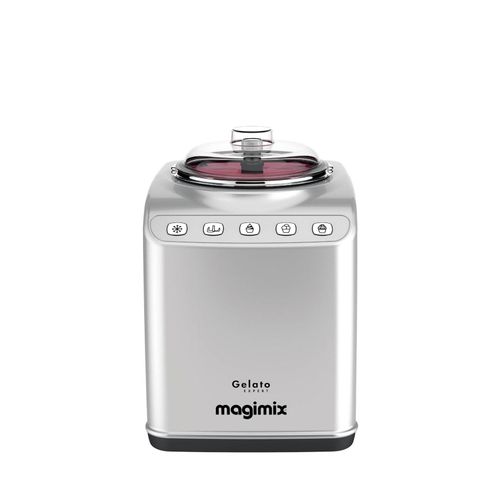 Magimix Gelato Expert Eismaschine (für ca. 2 Liter Speiseeis, Sorbet oder Softeis, autonomes Kühlungssystem, Zeitschaltuhr, inkl. Rührarm, Edelstahlbehälter, Silber)