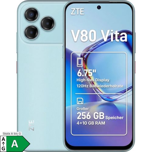 ZTE V80 Vita 4GB + 256GB Cyan Smartphone (6,75 Zoll, 50 MP, Triple-Kamera, 5.000-mAh, Octa-Core, Fingerabdrucksensor, Gesichtserkennung)