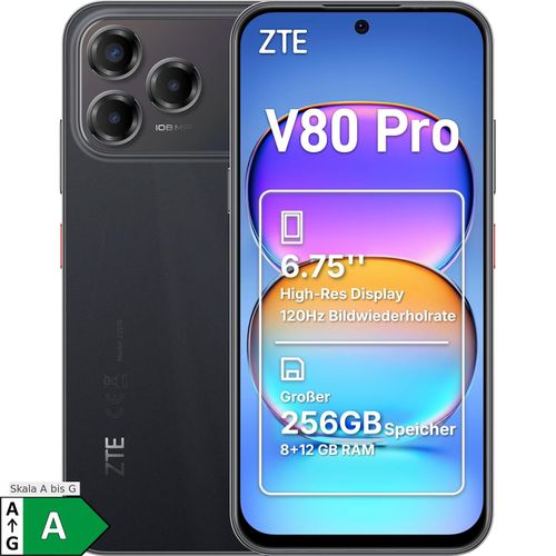 ZTE V80 Pro 8GB + 256GB Black Smartphone (6,75 Zoll, 108 MP, Triple-Kamera, 5.000-mAh, Octa-Core, Fingerabdrucksensor, Gesichtserkennung)