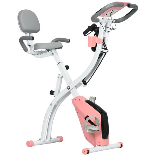 HOMCOM Heimtrainer X-Bike Fahrradtrainer LCD-Display klappbar Rosa