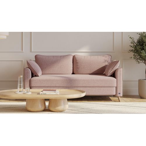 BRUNO Schlafsofa 160cm in Pink Blush Rosa | Flow | stabiles Massivholz & Boxspringkomfort