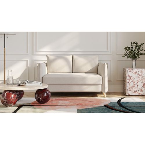 BRUNO Schlafsofa 120cm in Creme Ecru | Pillow | stabiles Massivholz & Boxspringkomfort