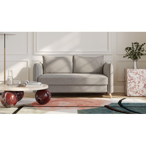 BRUNO Schlafsofa 140cm in Taupe Grau-Braun | Pillow | stabiles Massivholz & Boxspringkomfort