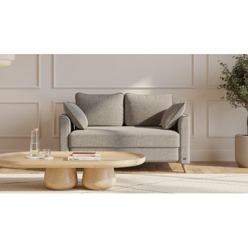 BRUNO Schlafsofa 120cm in Taupe Grau-Braun | Flow | stabiles Massivholz & Boxspringkomfort