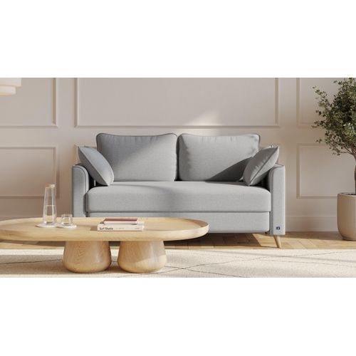 BRUNO Schlafsofa 120cm in Hellgrau | Flow | stabiles Massivholz & Boxspringkomfort