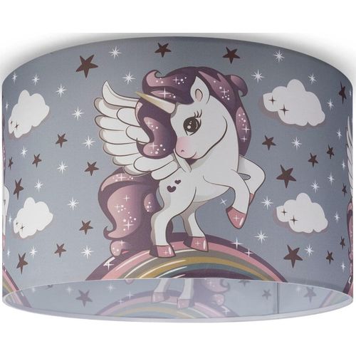 PACO HOME Deckenleuchte "Hugo Cosmo 213", weiß (grau), Ø 45,5cm H: 29,5cm, Leuchten, Kinderlampe LED Kinderzimmer Lampe Mit Einhorn, E27, Kinderlampe