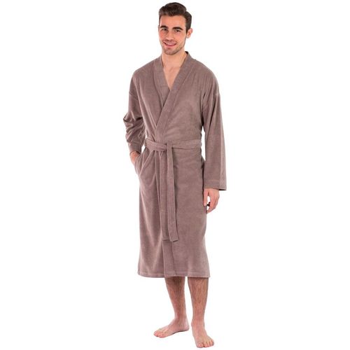 Bademantel FRAMSOHN FROTTIER "Leichter Bademantel Herren" Gr. XL, grau (taupe), L:120cm, Jersey, Hausmäntel, Bademantel, Besonders leichter Jerseybademantel