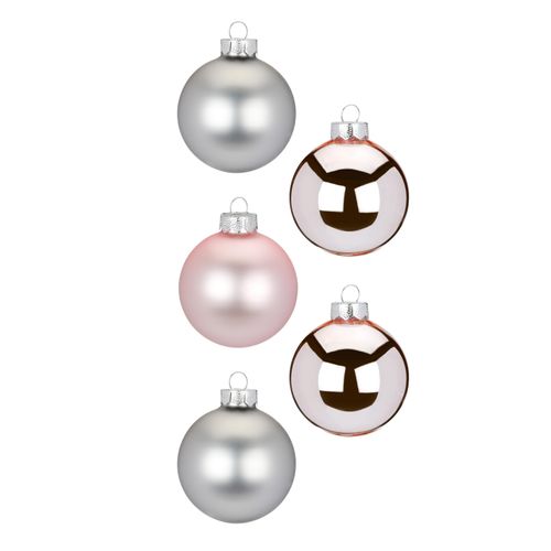 Weihnachtsbaumkugel MAGIC BY INGE "Soft Simplicity", rosa, grau, Glas, Weihnachtsbaumkugeln, aus Glas, 28 Kugeln 6 cm, mit 100 Aufhängern