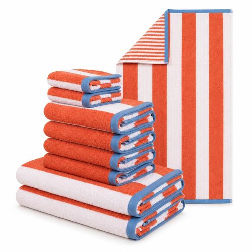 Handtuch Set OTTO HOME "Elenna, Handtücher, 100% Baumwolle, 500 gr/m², 8-tlg.", orange, 8, Frottier, Frottier, Obermaterial: 100% Baumwolle, Handtuch-Sets, Duschtücher, Handtücher, Gästehandtücher, modern, Streifen
