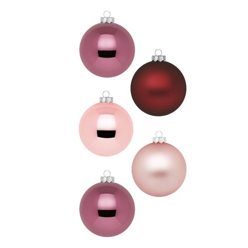 Weihnachtsbaumkugel MAGIC BY INGE, rosa (rosa, weiß), Glas, Weihnachtsbaumkugeln, aus Glas, 60 Kugeln 4-7 cm, mit 100 Aufhängern