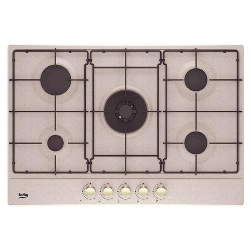 Beko HIAW75224SAVR Gaskochfeld, 5 Kochfelder mit Wok-Funktion, 75x51 cm, Farbe: Beige