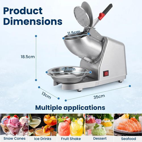 Eiscrusher & Crushed Ice Maschine - Elektrisch 220 V - 500 W, Leistung 3 kg/min - 1 l Behälter - Edelstahl mit Doppeldeckel Spritzschutz - Grau