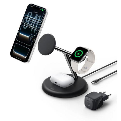 Belkin ULTRACHARGE PRO 25w Qi2 3in1 Charging Stand Black