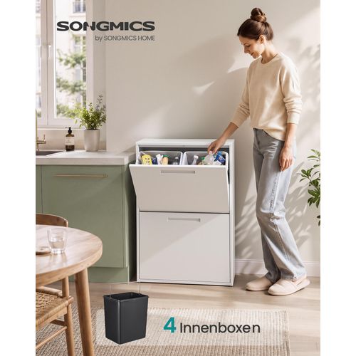 SONGMICS Mülleimer Küche 4 x 17 L Mülltrennsystem Geruchsdicht 63,1 x 24,1 x 92,1 cm Weiß