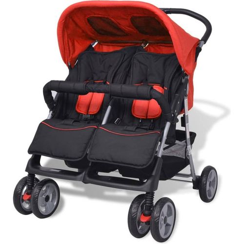 Zwillingskinderwagen Stahl Rot und Schwarz - Kombikinderwagen CC3
