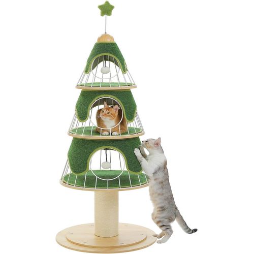 PURPURRA Kratzbaum Weihnachtsbaum mit Metal und 3 Höhlen, 130 cm