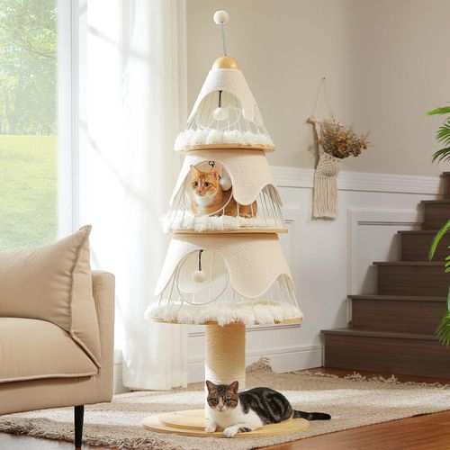 PURPURRA Kratzbaum Weihnachtsbaum mit Metal und 3 Höhlen, 130 cm
