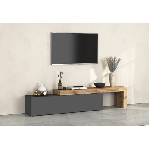 Lowboard OTTO HOME "Lowboard Chronos TV-Board, TV-Schrank", grau (anthrazit, eiche wotan), B:270cm H:51cm T:40cm, Sideboards, Lowboard, Breite 270 cm TV-Board,Lowboard,1 Klappe und ein L-Förmiger Aufsatz