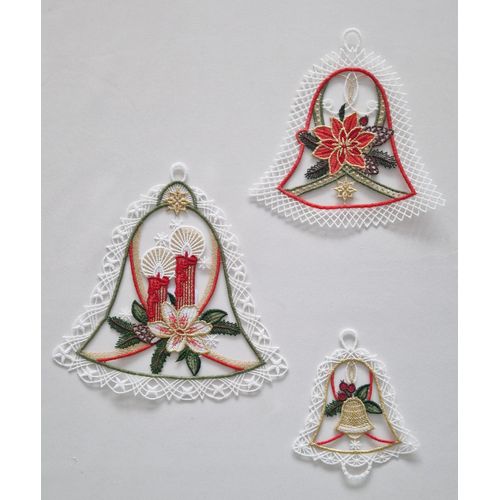 Fensterbild STICKEREIEN PLAUEN "Fensterbilder 3er Set Glocken", bunt, Polyester, Fensterbilder, echte Plauener Stickerei