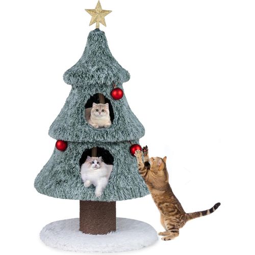 FANTASK Großer Weihnachtsbaum-Kratzbaum, Katzenkratzbaum mit Doppellagigem Katze