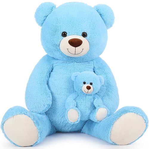Teddybär 100cm mit kleinem Bären, XXL Kuscheltier, Blau, 2er Set