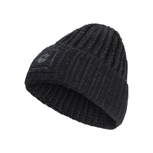 Beanie JACK WOLFSKIN "BADGE PAW BEANIE", Damen, Gr. onesize, schwarz, Polyacryl, Mützen Beanie, Strickbeanie, warm, weich