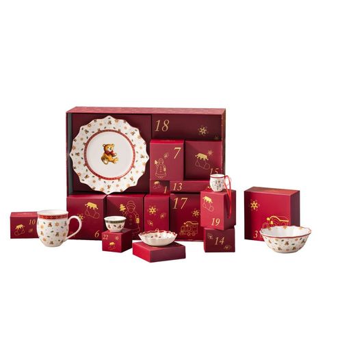 Adventskalender VILLEROY & BOCH "Adventskalender 2026 Christmas Toys Memory bunt", rot (bunt), B:40cm H:15cm T:48,5cm, Adventskalender