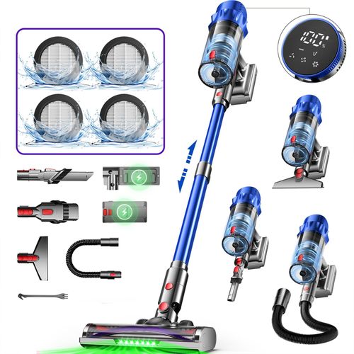 Hiazurm Akku Staubsauger,Staubsauger kabellos mit Touchscreen, HEPAx4, Schlauchbürste, Staubsauger, Anti-Tangle-Staubsauger