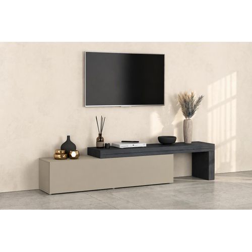 Lowboard OTTO HOME "Lowboard Chronos TV-Board, TV-Schrank", beige (lowboard schiefer, taupe 180), B:270cm H:51cm T:40cm, Holzwerkstoff, Sideboards, Lowboard, 1 St., TV-Lowboard 270 cm, 1 Klappe, L-Aufsatz, Breite 190-350 cm