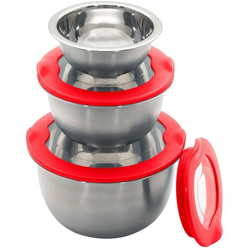 Schüssel KING "» FRESHIN«", grau (edelstahl), Edelstahl, Schüsseln, Schüssel, mit Frischaltedeckel, 1.5L, 0.8L, 0.2L, stapelbar