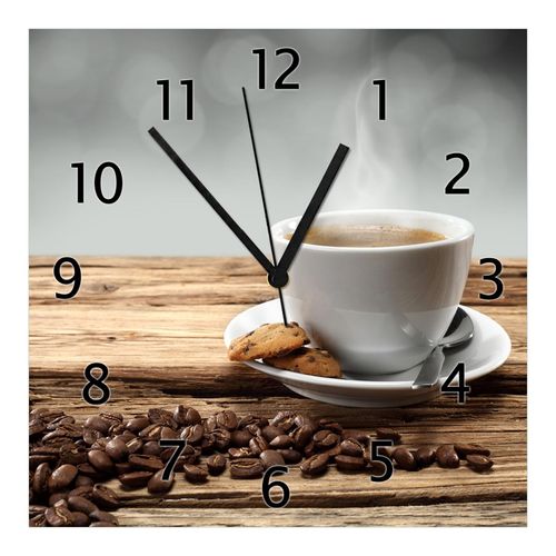 Wallario Uhr 20 x 20 cm, weiße Zeiger Heiße Tasse Kaffee mit Kaffeebohnen