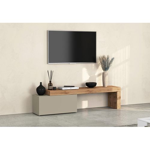 Lowboard OTTO HOME "Lowboard Chronos TV-Board, TV-Schrank", braun (taube, eiche wotan), B:220cm H:51cm T:40cm, Sideboards, Lowboard, Breite 220 cm TV-Board,Lowboard,1 Klappe und ein L-Förmiger Aufsatz