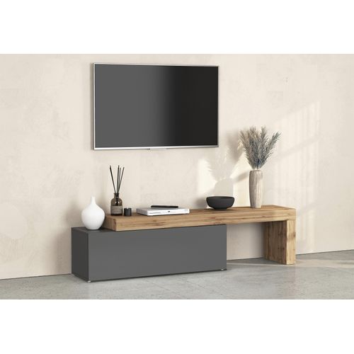 Lowboard OTTO HOME "Lowboard Chronos TV-Board, TV-Schrank", grau (anthrazit, eiche wotan), B:240cm H:51cm T:40cm, Sideboards, Lowboard, Breite 240 cm TV-Board,Lowboard,1 Klappe und ein L-Förmiger Aufsatz