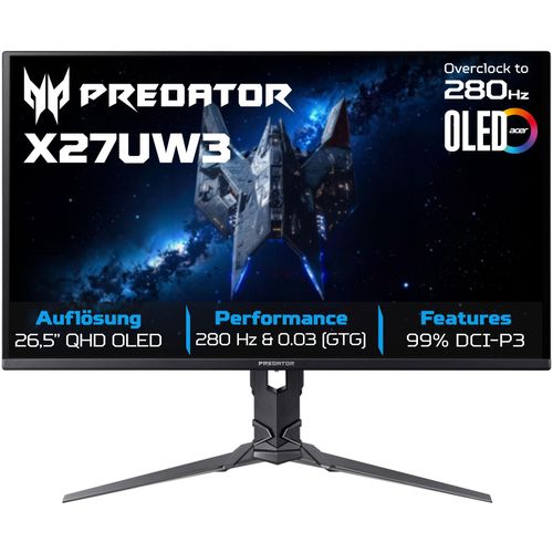 ACER Gaming-Monitor "X27U W3", Energieeffizienz: F (A-G), schwarz, B:61cm H:35,7cm T:4,8cm, Monitore