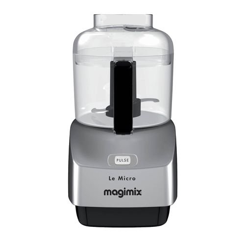 Magimix Le Micro Küchenmaschine (290 Watt, Impuls- und Dauerbetrieb, 0,8 l Kunststoffschüssel, Sabatier-Edelstahlmesser, Emulgierer, Reinigungsschaber, Rezeptbuch, Silber (Chrom matt))