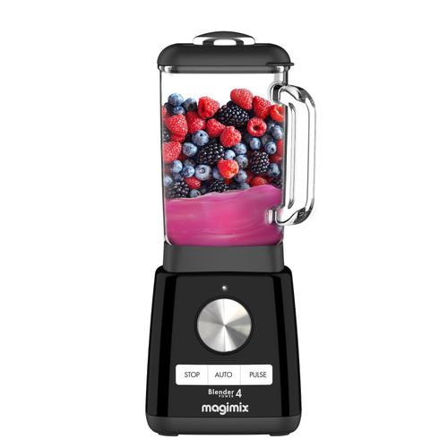 Magimix Power Blender 4 black Standmixer (1.300 Watt, 1,8 Liter Glasbehälter, Dosierkappe, Rührspachtel, Edelstahlklinge, bis 22.000 U/min., Programme: Eis (Ice), Smoothie, Suppen (Soups) und Desserts/Eis und Reinigungsprogramm, Schwarz)