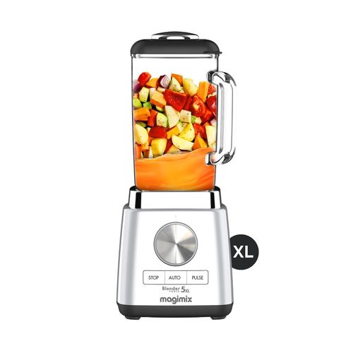 Magimix Power Blender 5XL chrome matt Standmixer (1.500 Watt, 2 Liter Glasbehälter, bis 22.000 U/min., 4 Automatikprogramme: Crushed Ice, Smoothies, Suppen, Desserts, Auto-Rinse-Funktion, Silber/Transparent)
