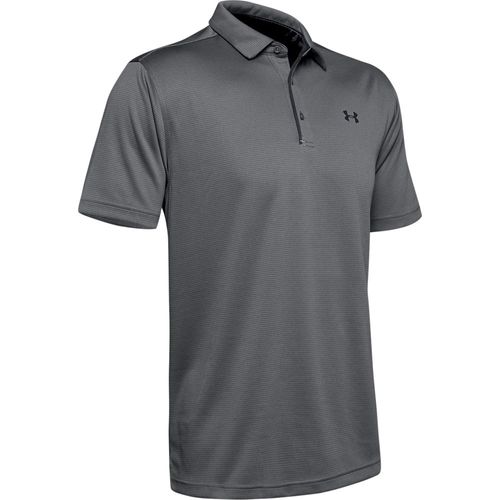 Poloshirt UNDER ARMOUR "Tech Polo", Herren, Gr. M, grau (graphite, schwarz, schwarz), Jersey, Obermaterial: 100% Polyester, normal, Rundhals, Shirts, gerader Rumpfabschluss, normale Schnittform, für Sportmode