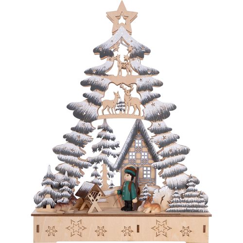 Weihnachtsdorf "Weihnachtsdeko", beige (naturfarben), B:5,5cm H:33,5cm T:24cm, Holzwerkstoff, MYFLAIR MÖBEL & ACCESSOIRES, Weihnachtsdörfer, Weihnachtsdorf, Tannenbaumform, Höhe ca. 33 cm
