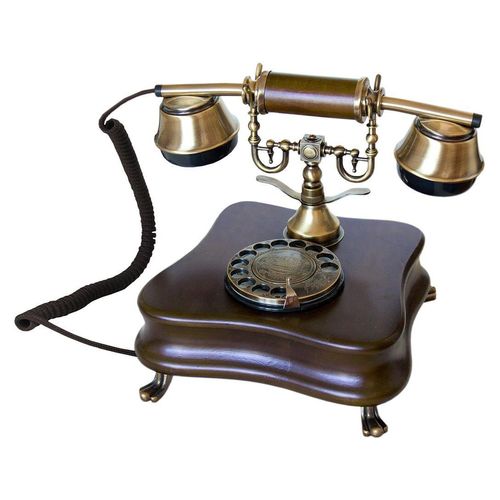 Opis Technology 1921 Cable Modell B — Retro Festnetztelefon aus Holz, Wählscheibentelefon mit Echter Metallklingel, Nostalgie Tischtelefon (Schnurgebunden, Ohne Bluetooth)