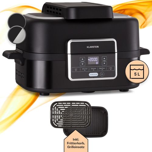 Klarstein 2-in-1 Heißluftfritteuse mit Grill, Airfryer mit Schnellaufheizung 1500W, XL Heissluftfritteuse, Luft Fritteuse zum Frittieren, Heißluftfritteuse + Zubehör, Grillplatte, Frittierkorb, 5L
