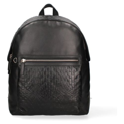 Herren Rucksack aus echtem Leder, schwarz, mit Reißverschlussfach und Krokodil-Details, 37x29 cm