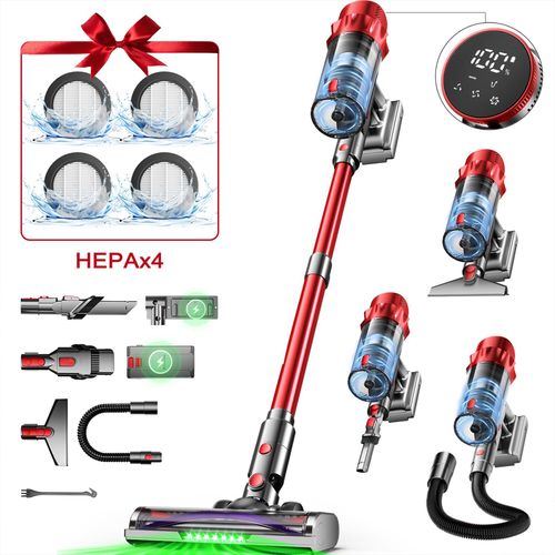 Hiazurm Akku Staubsauger,Staubsauger kabellos mit Touchscreen, HEPAx4, Schlauchbürste, Staubsauger, Anti-Tangle-Staubsauger