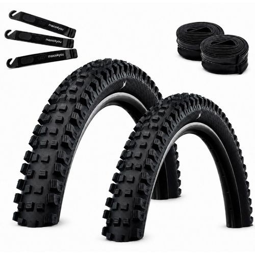 2 x Faltreifen Schwalbe Magic Mary Gravity Soft TLR E-50 27,5 x 2,40 (62-584) Schwarz + 2 x Schwalbe Schläuche AV21F inkl. Reifenheber
